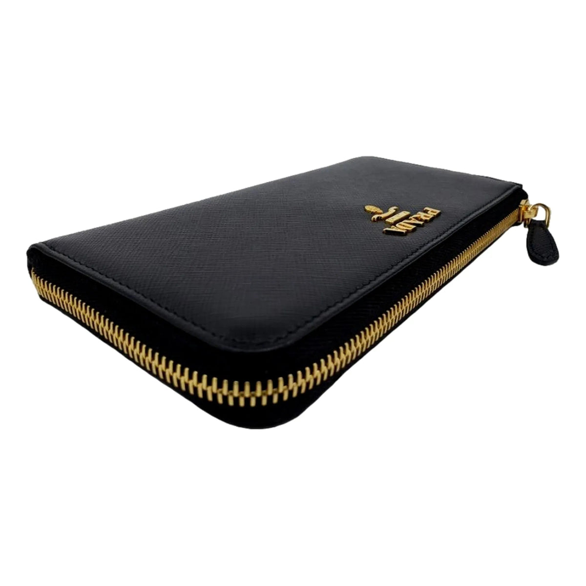 Prada Saffiano Long Continental Zip Wallet Black Leather Gold Logo - Wallets - Clayton's Online Store