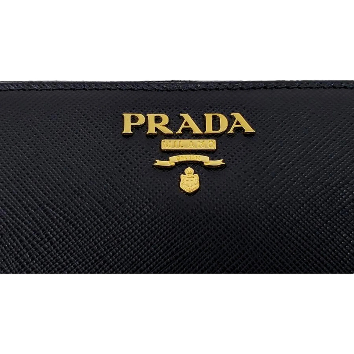 Prada Saffiano Long Continental Zip Wallet Black Leather Gold Logo - Wallets - Clayton's Online Store