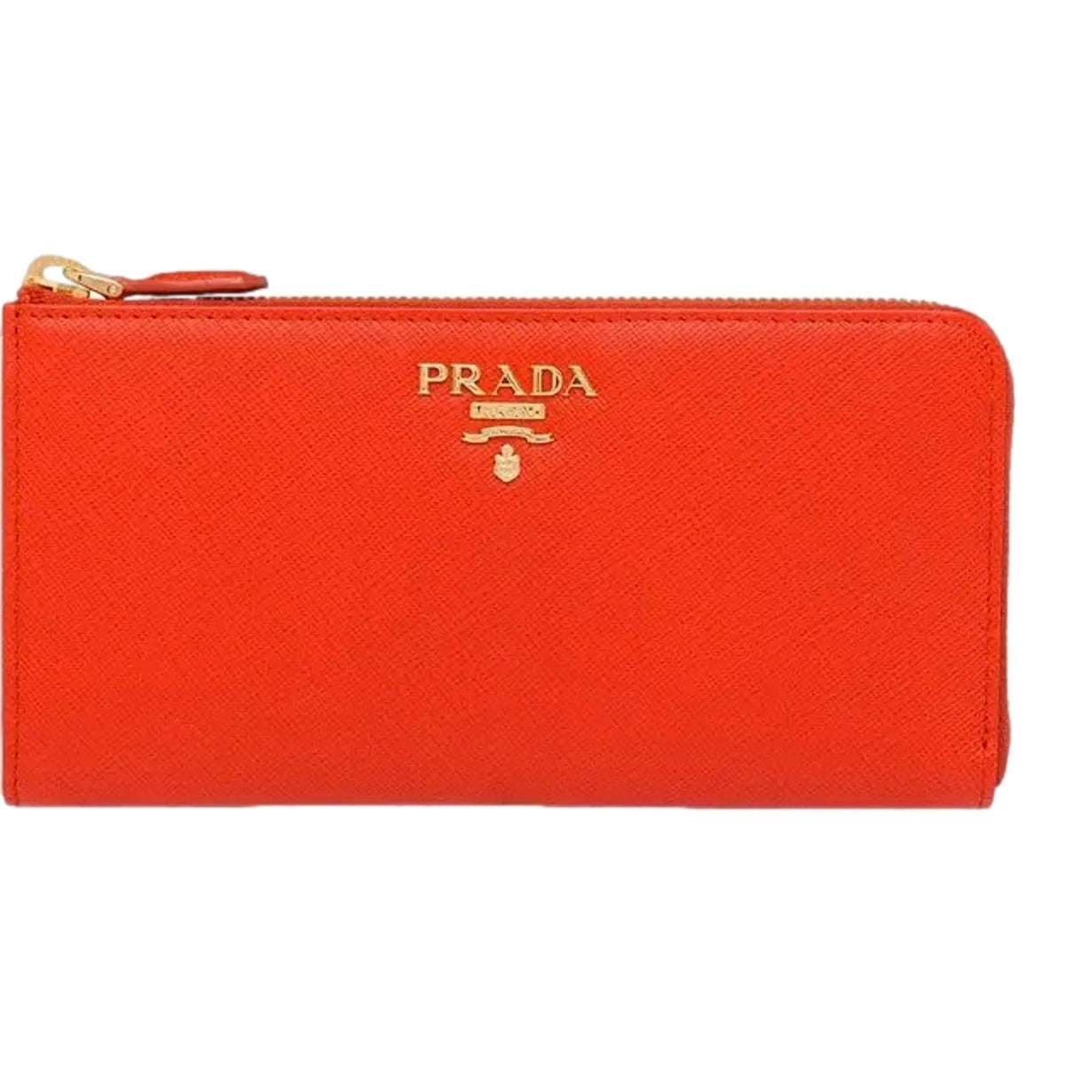 Prada Saffiano Long Continental Zip Wallet Orange Leather Gold Logo - Wallets - Clayton's Online Store