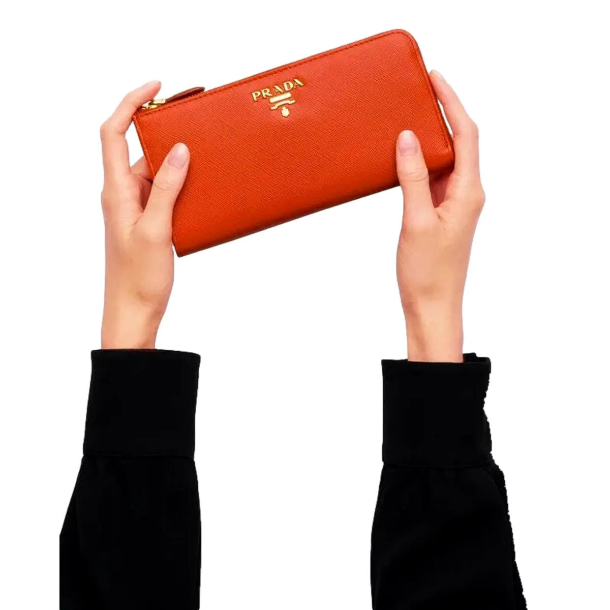 Prada Saffiano Long Continental Zip Wallet Orange Leather Gold Logo - Wallets - Clayton's Online Store