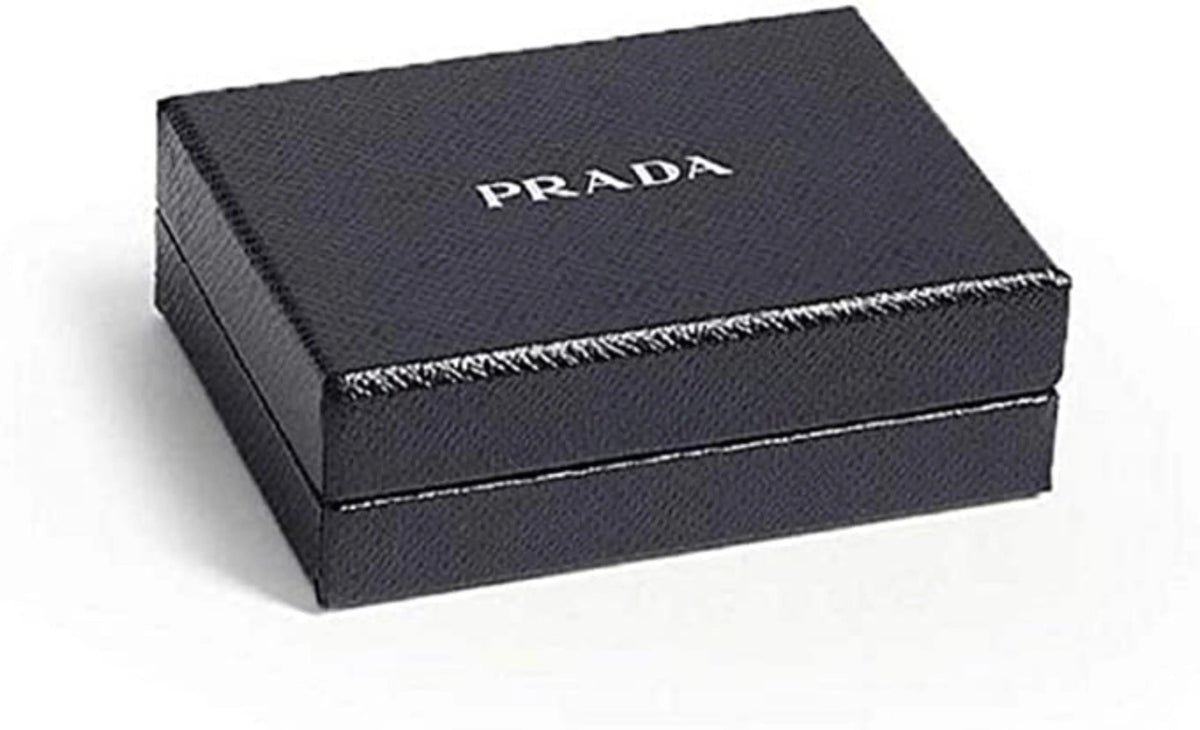 Prada Saffiano Mens Baltico Blue Credit Card Wallet Silver Logo