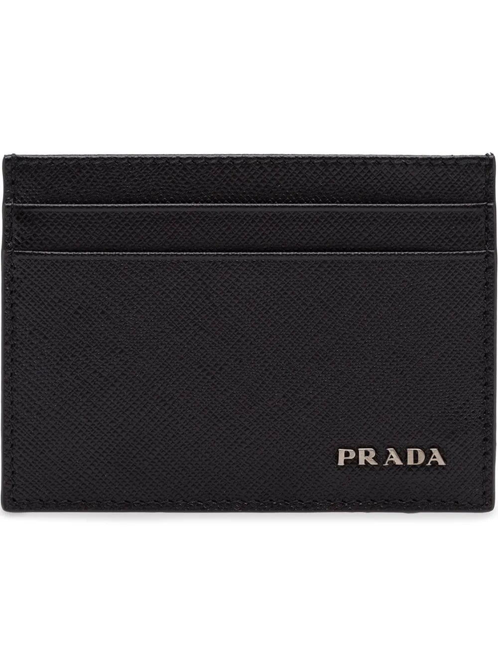 Prada Saffiano Mens Credit Card Wallet Black Nero Silver Logo