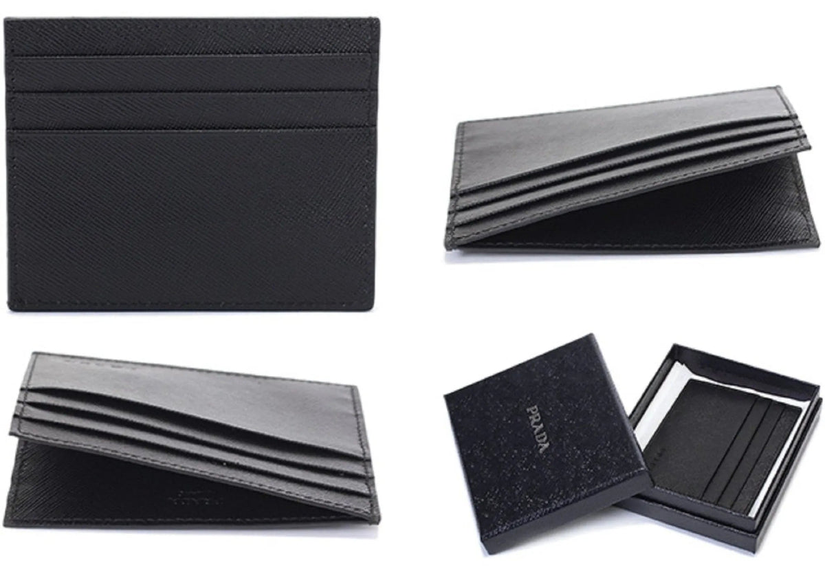 Prada Saffiano Nero Black - Gray Card Holder Silver Logo - Wallets - Clayton's Online Store