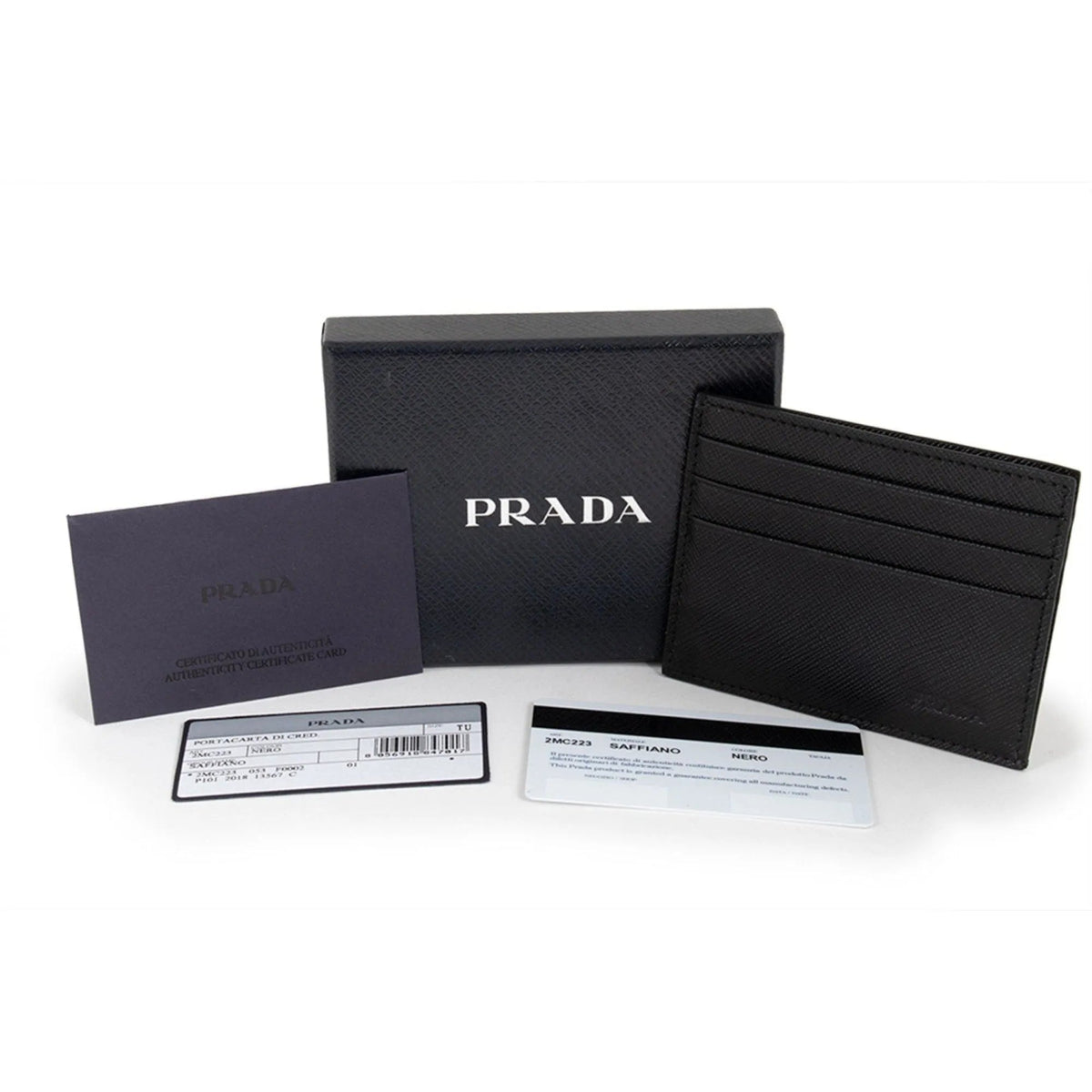 Prada Saffiano Nero Black - Gray Card Holder Silver Logo - Wallets - Clayton's Online Store