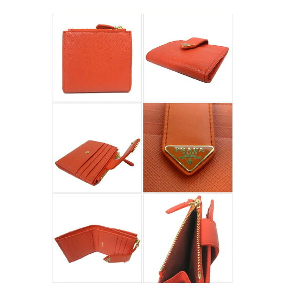 Prada Saffiano Smooth Leather Logo Card Holder Wallet Arancio Orange - Wallets - Clayton's Online Store