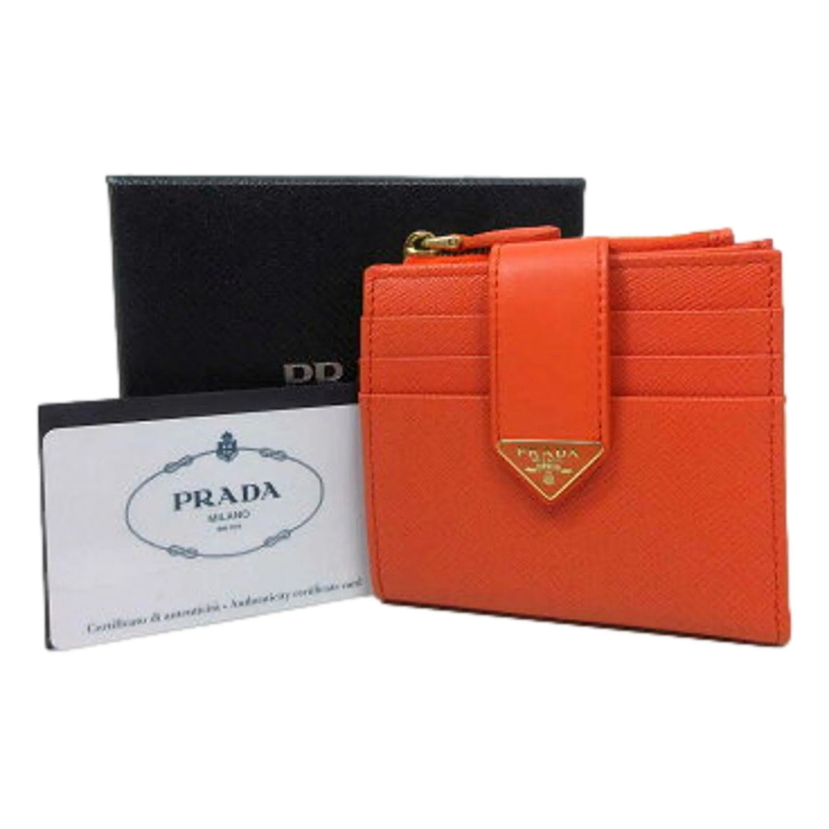 Prada Saffiano Smooth Leather Logo Card Holder Wallet Arancio Orange - Wallets - Clayton's Online Store