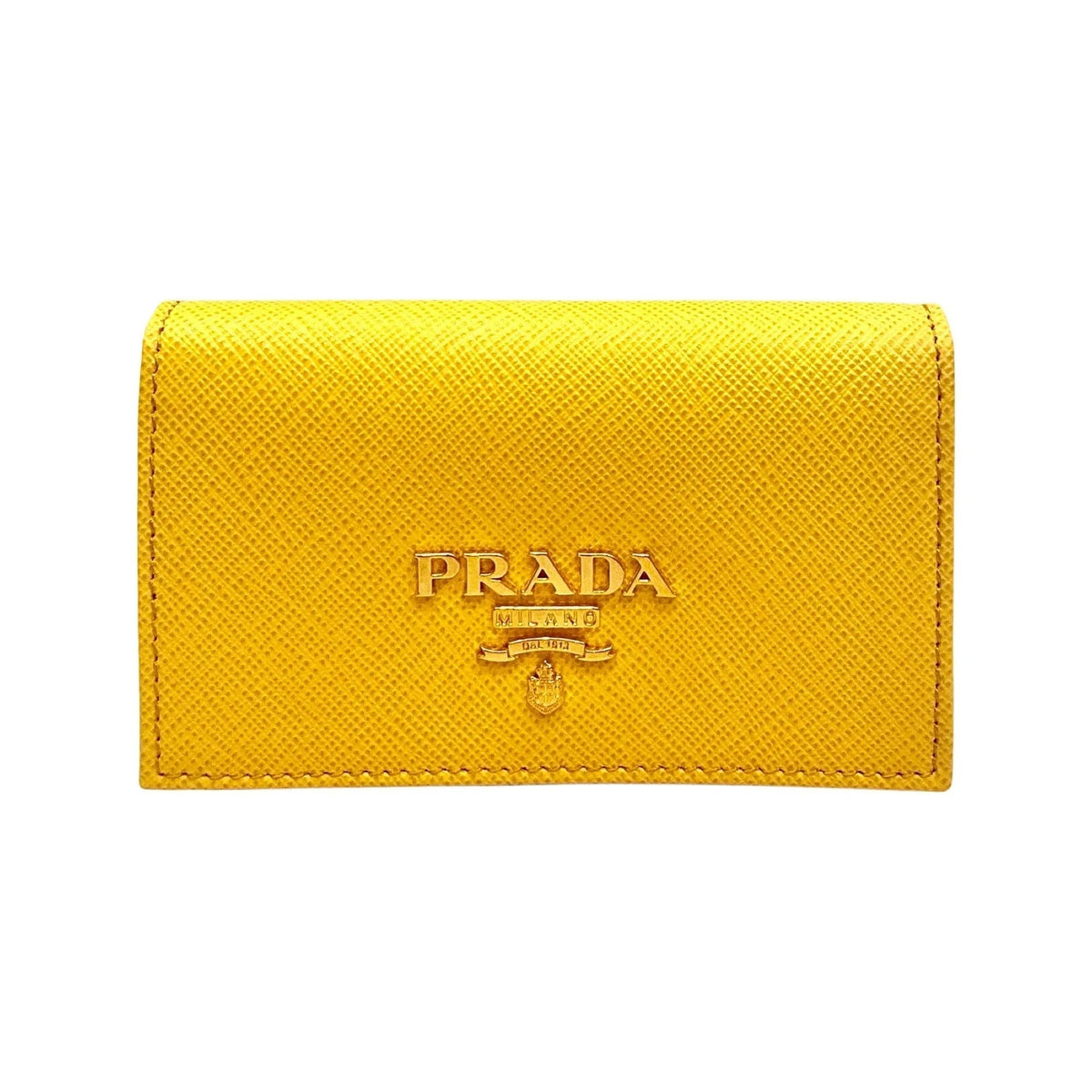 Prada Saffiano Yellow Leather Card Case Wallet - Wallets - Clayton's Online Store