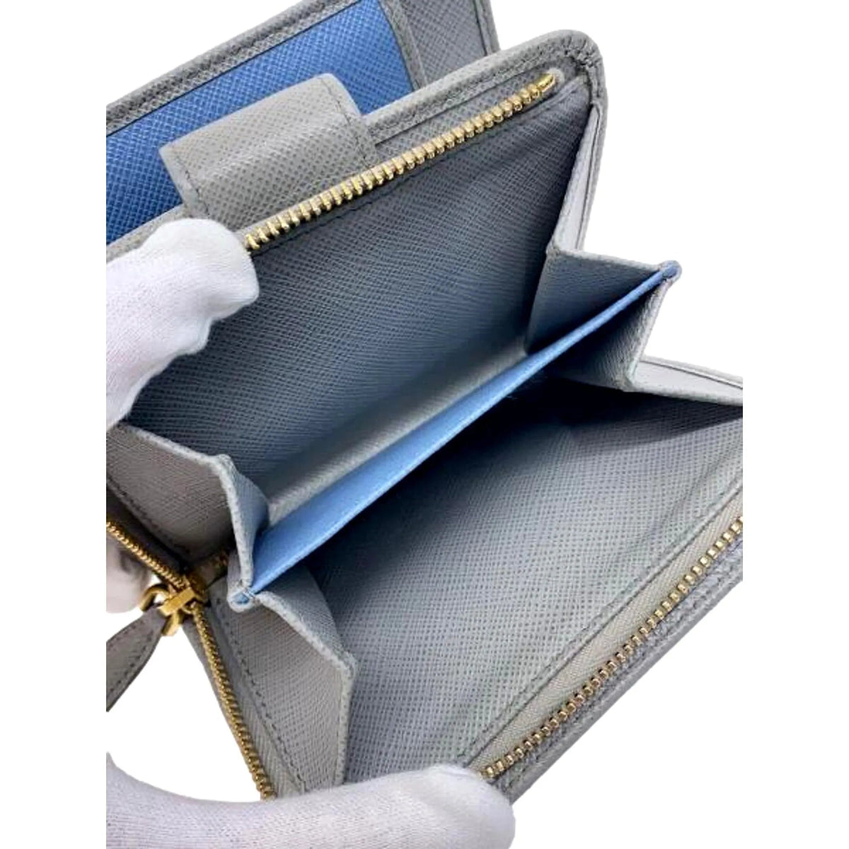 Prada Small Saffiano Leather Wallet Grey and Blue - Wallets - Clayton's Online Store