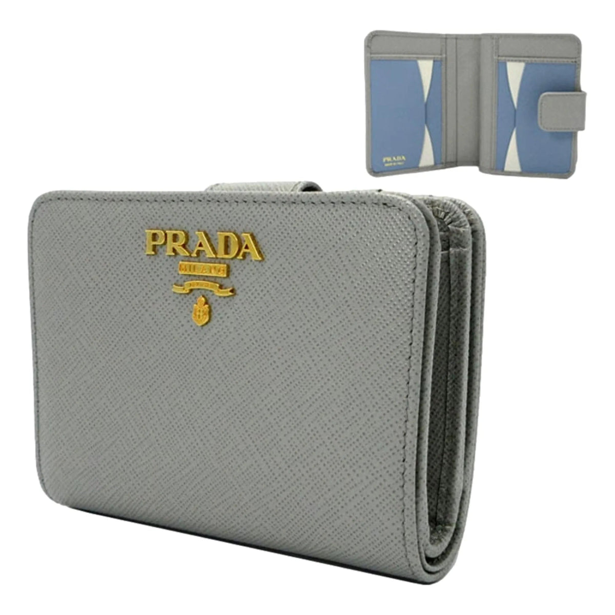 Prada Small Saffiano Leather Wallet Grey and Blue - Wallets - Clayton's Online Store