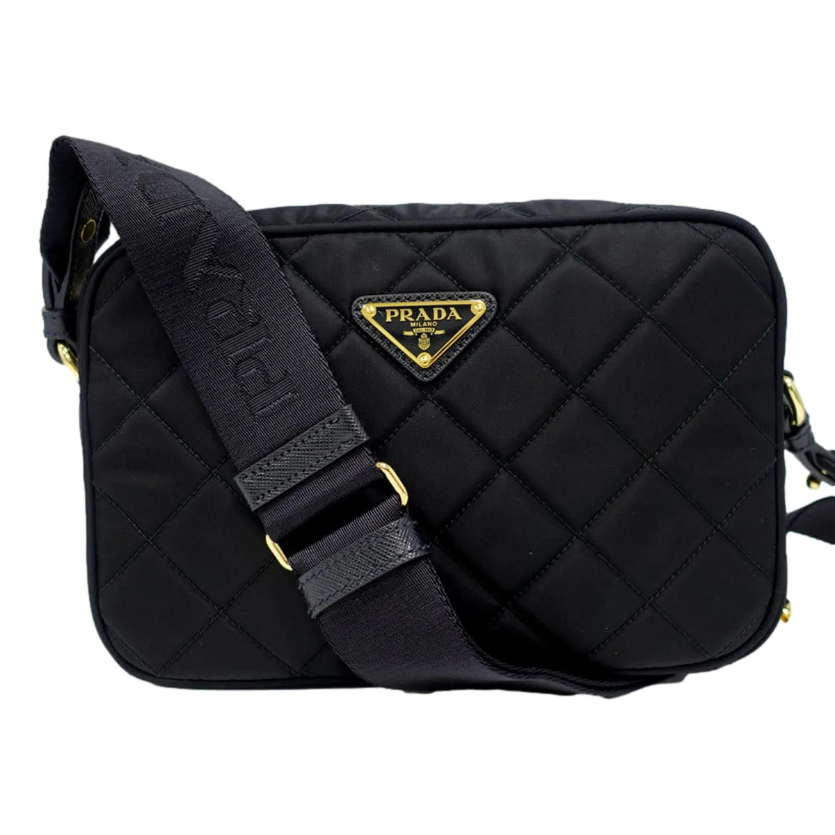 Prada Tessuto Black Quilted Nylon Triangle Logo Camera Crossbody Bag - Handbags - Clayton's Online Store