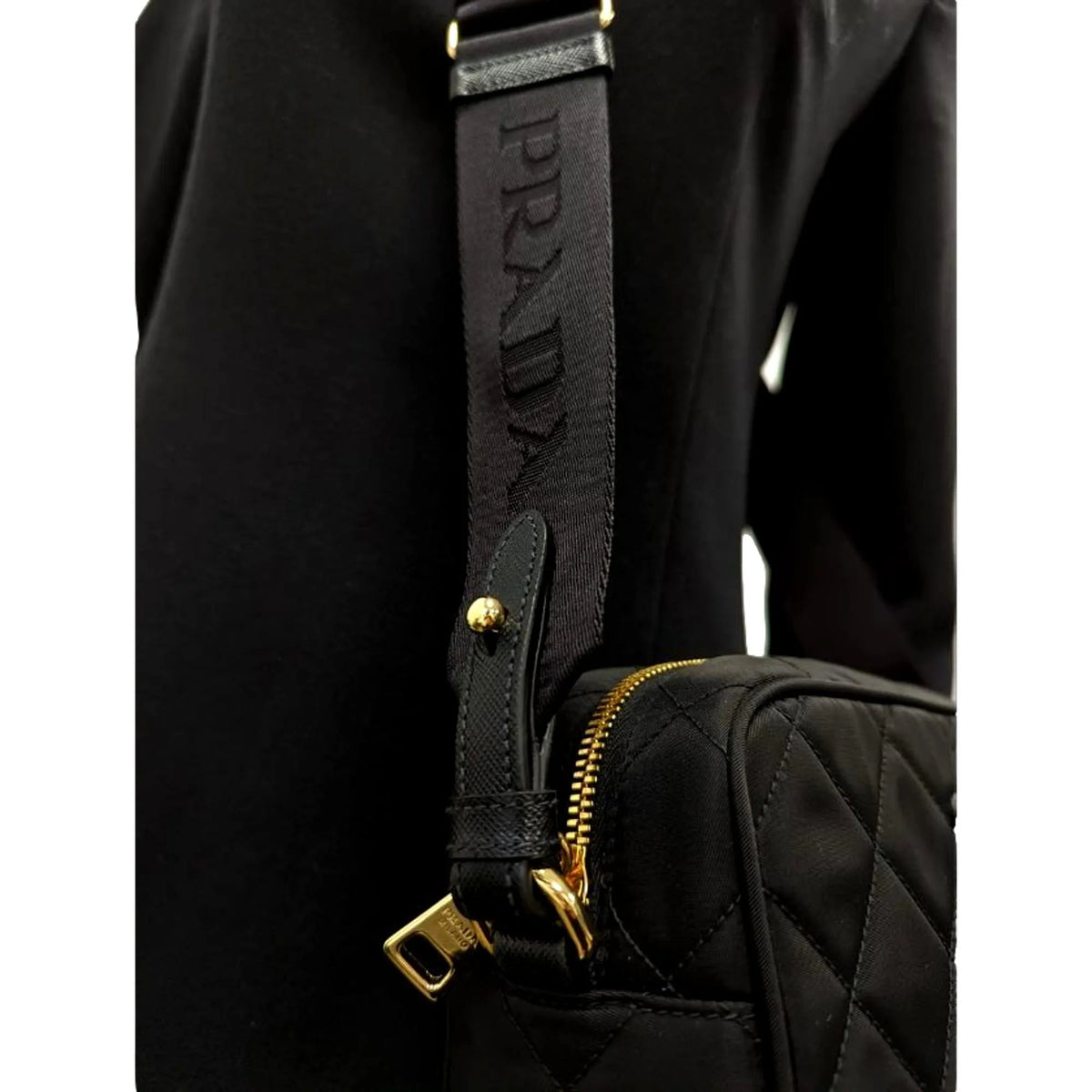 Prada Tessuto Black Quilted Nylon Triangle Logo Camera Crossbody Bag - Handbags - Clayton's Online Store