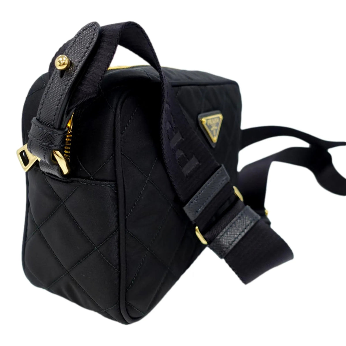 Prada Tessuto Black Quilted Nylon Triangle Logo Camera Crossbody Bag - Handbags - Clayton's Online Store