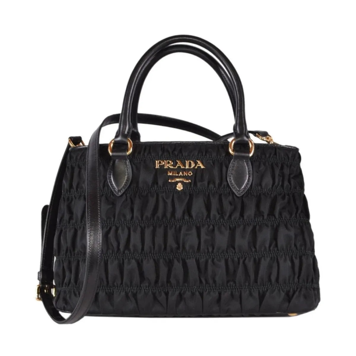 Prada Tessuto Gaufre Nylon Small Black Satchel Handbag