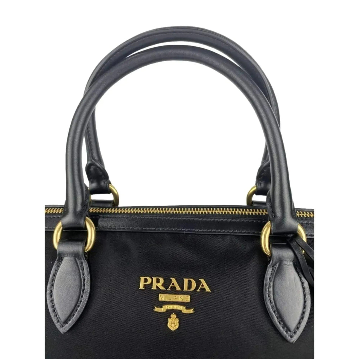 Prada Tessuto Nylon Black Leather Clochette Crossbody Tote Bag - Handbags - Clayton's Online Store