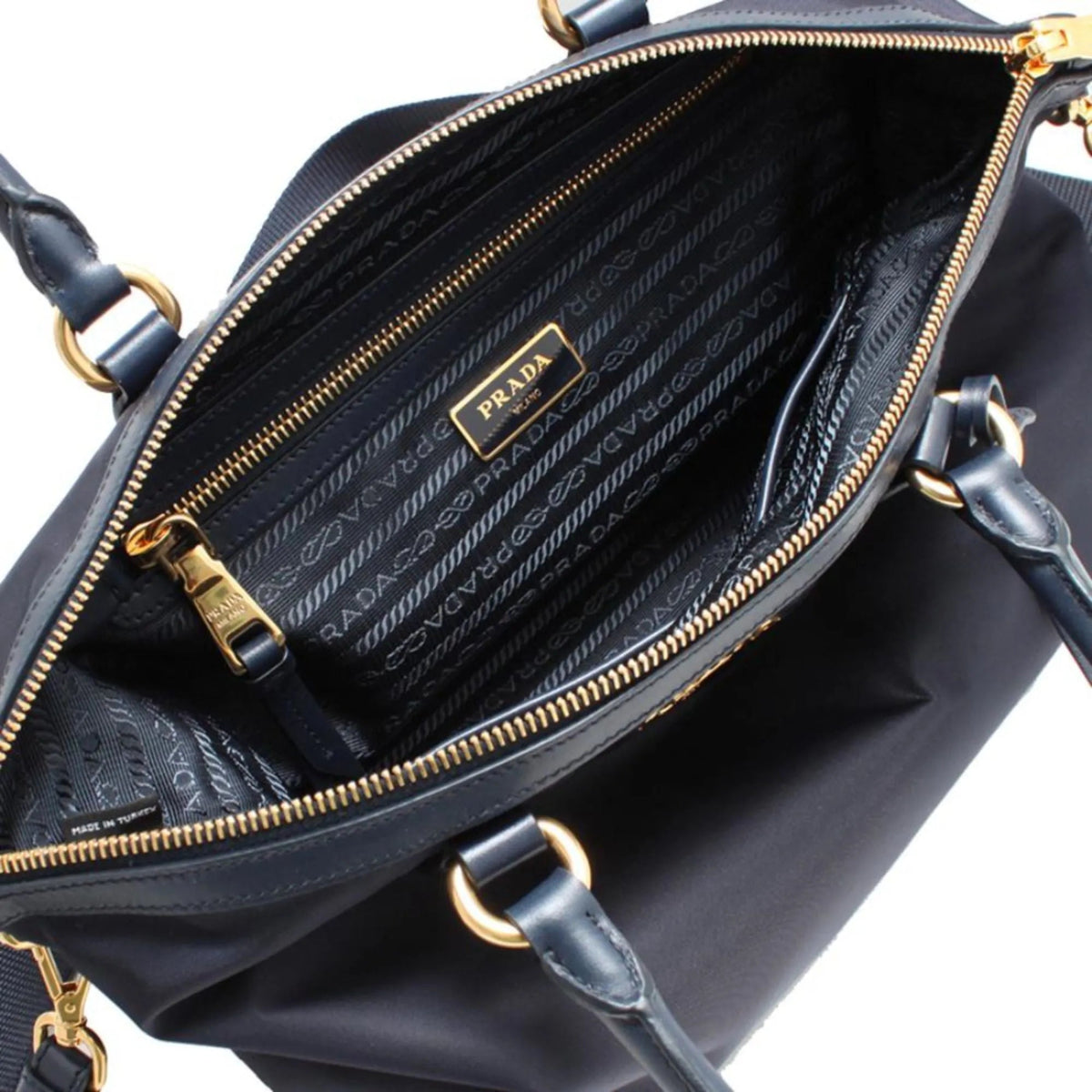 Prada Tessuto Nylon Black Leather Clochette Crossbody Tote Bag - Handbags - Clayton's Online Store