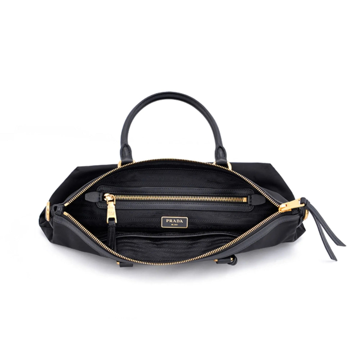 Prada Tessuto Nylon Black Leather Clochette Crossbody Tote Bag - Handbags - Clayton's Online Store