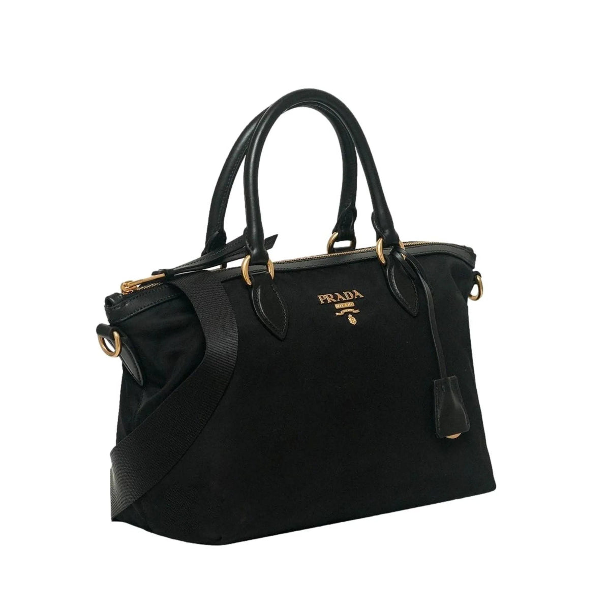 Prada Tessuto Nylon Black Leather Clochette Crossbody Tote Bag - Handbags - Clayton's Online Store