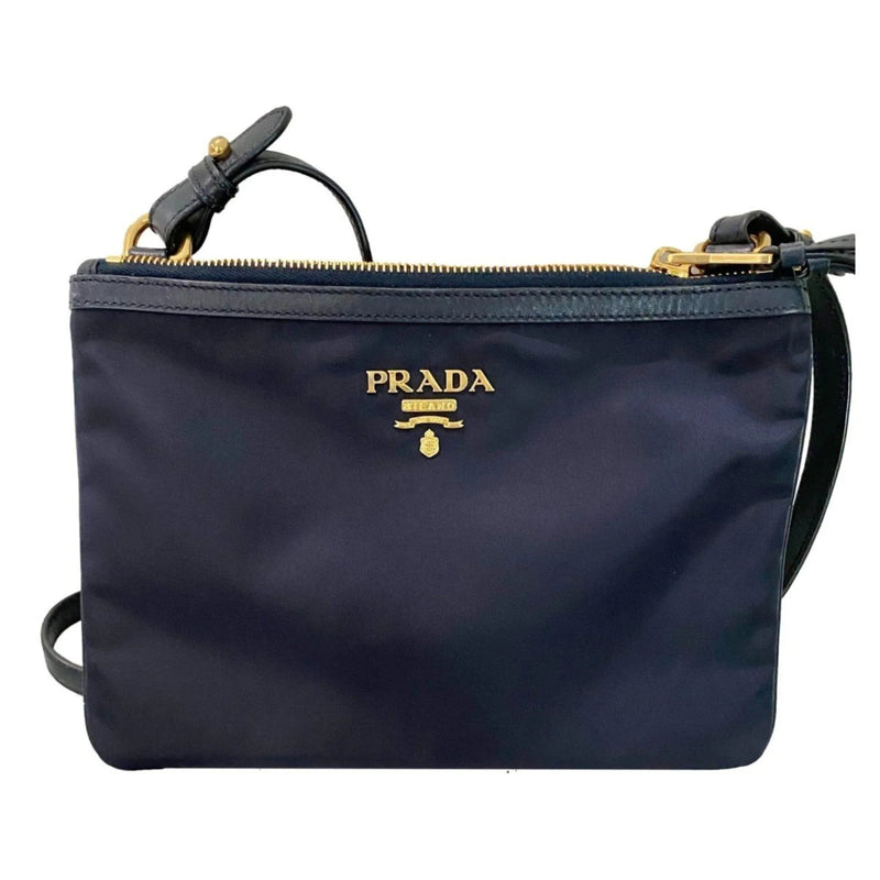 Prada Tessuto Nylon Blue Zip Calf Leather Cross Body Bag - Handbags - Clayton's Online Store