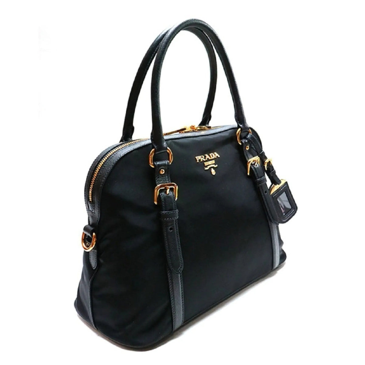 Prada Tessuto Nylon Saffiano Leather Black Satchel Bag - Handbags - Clayton's Online Store