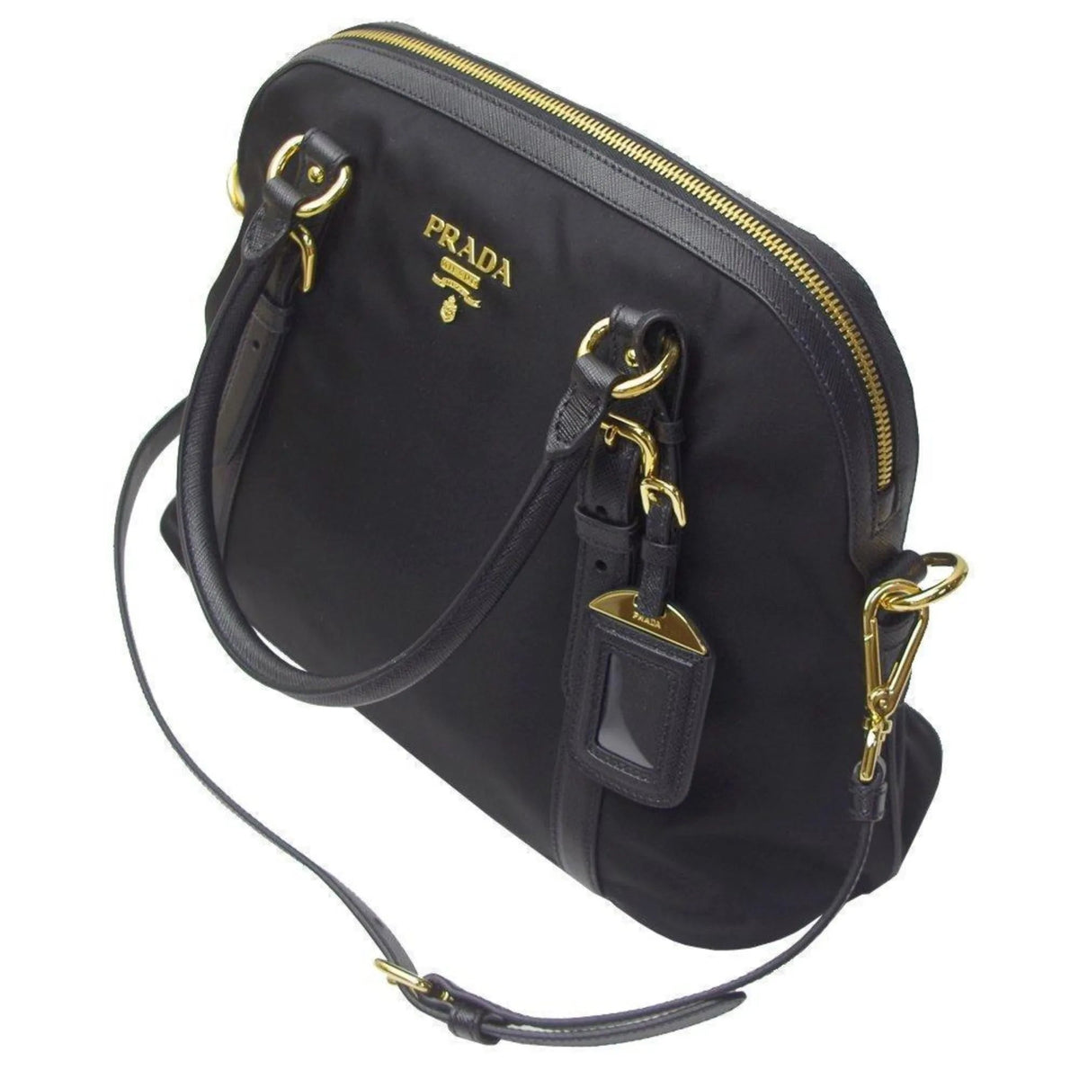 Prada Tessuto Nylon Saffiano Leather Black Satchel Bag - Handbags - Clayton's Online Store