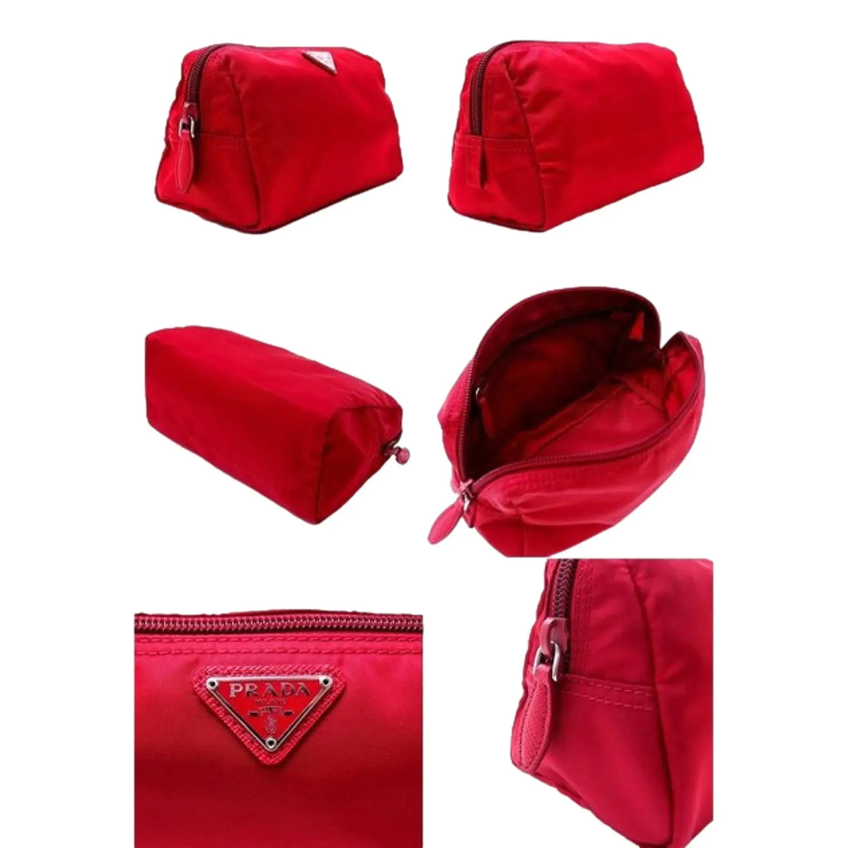 Prada Tessuto Rosso Red Nylon Large Costmetic Case Clutch Bag