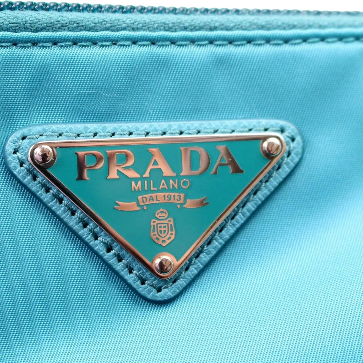 Prada Tessuto Turquoise Nylon Cosmetic Case Wristlet Clutch Bag