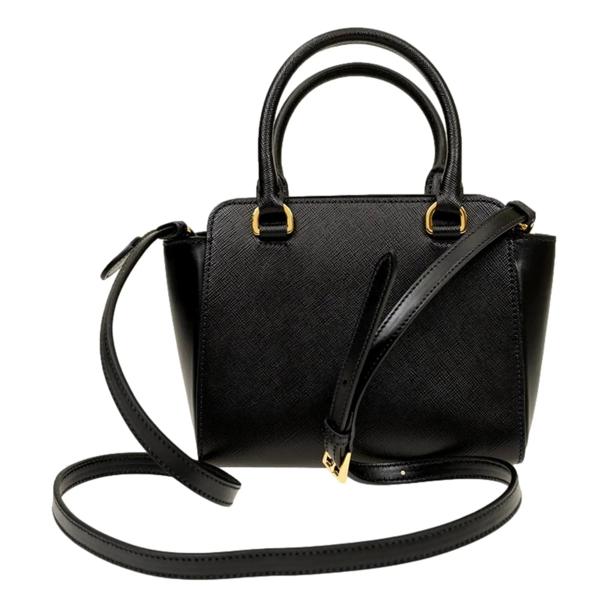 Prada Triangle Logo Black Saffiano Lux Leather Crossbody Tote Bag - Handbags - Clayton's Online Store