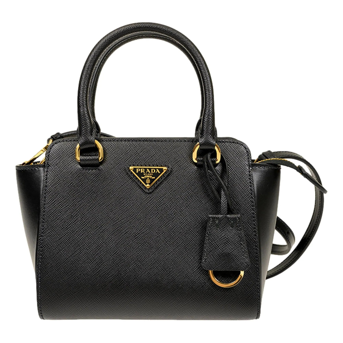 Prada Triangle Logo Black Saffiano Lux Leather Crossbody Tote Bag - Handbags - Clayton's Online Store