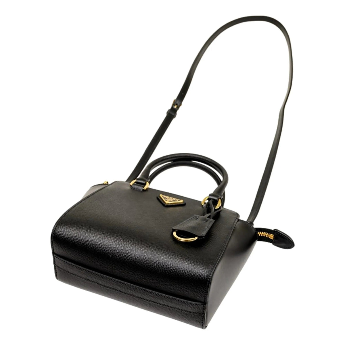 Prada Triangle Logo Black Saffiano Lux Leather Crossbody Tote Bag - Handbags - Clayton's Online Store