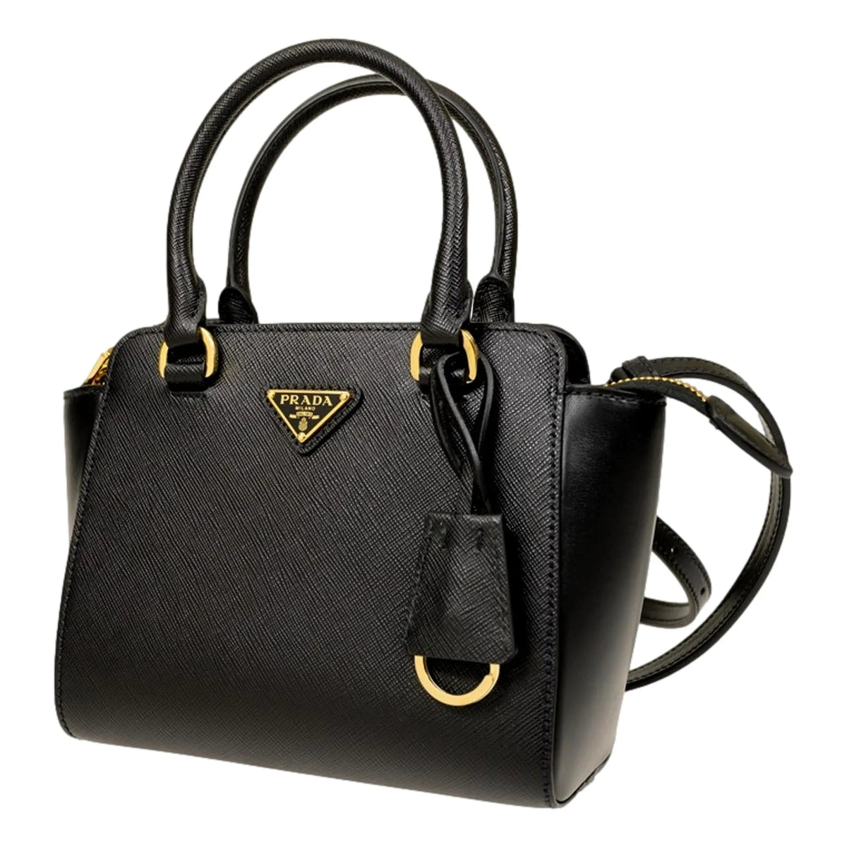 Prada Triangle Logo Black Saffiano Lux Leather Crossbody Tote Bag - Handbags - Clayton's Online Store