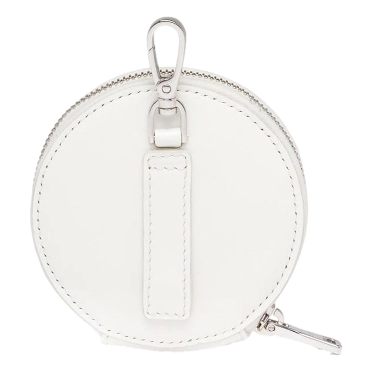 Prada Triangle Plaque Smooth White Leather Round Mini Pouch Keychain