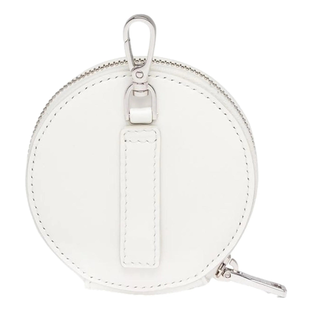 Prada Triangle Plaque Smooth White Leather Round Mini Pouch Keychain - Keychains - Clayton's Online Store