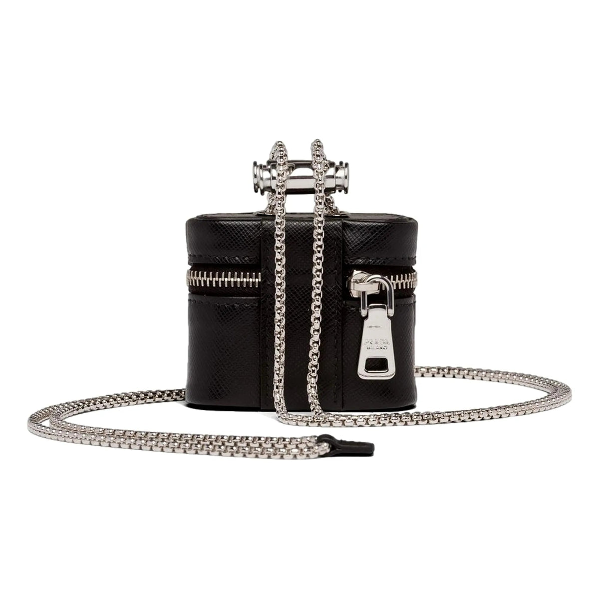 Prada Triangle Saffiano Black Leather Mini Airpods Case with Chain - Keychains - Clayton's Online Store