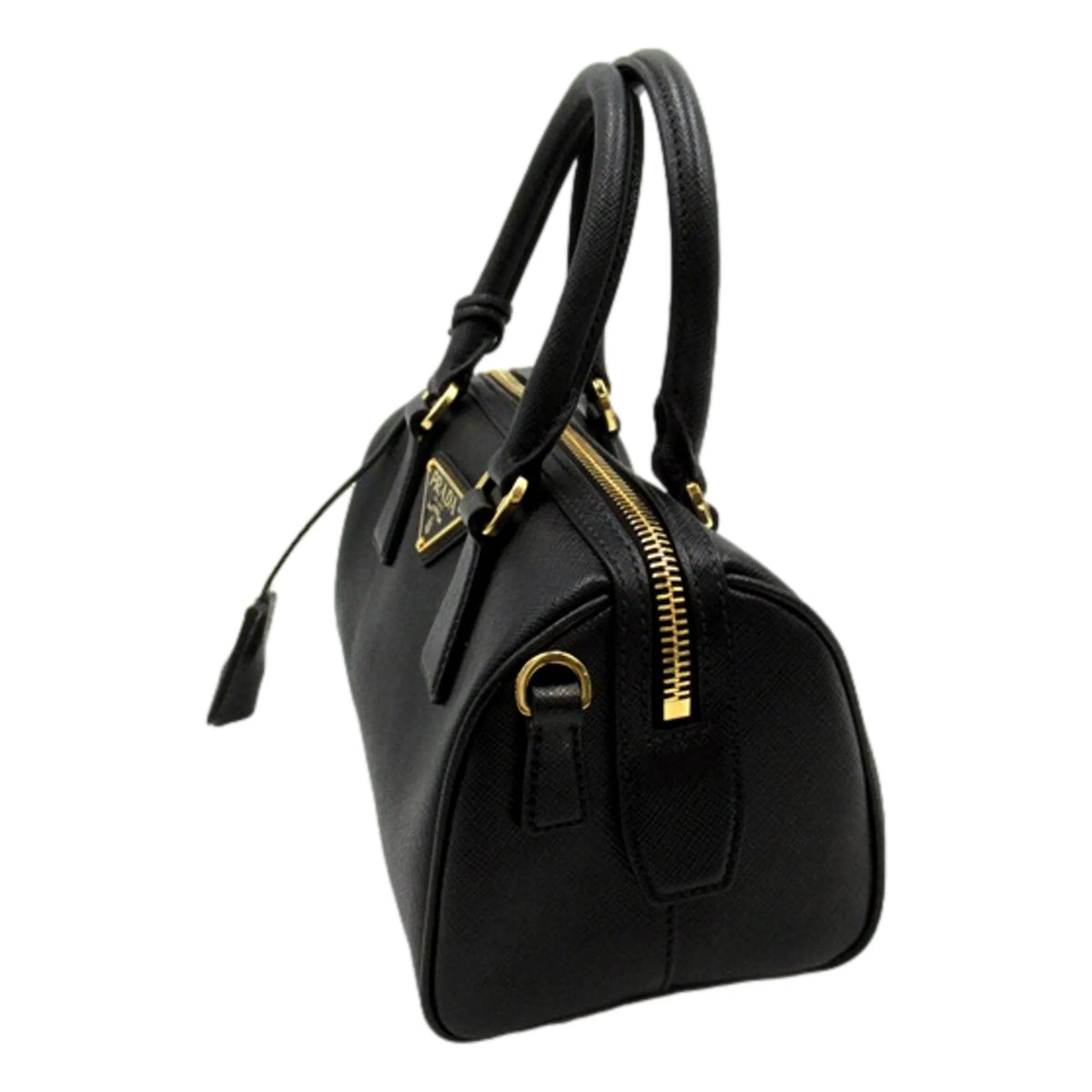 Prada Two - way Top Handle Crossbody Bag Saffiano Leather Black Gold Hardware - Handbags - Clayton's Online Store