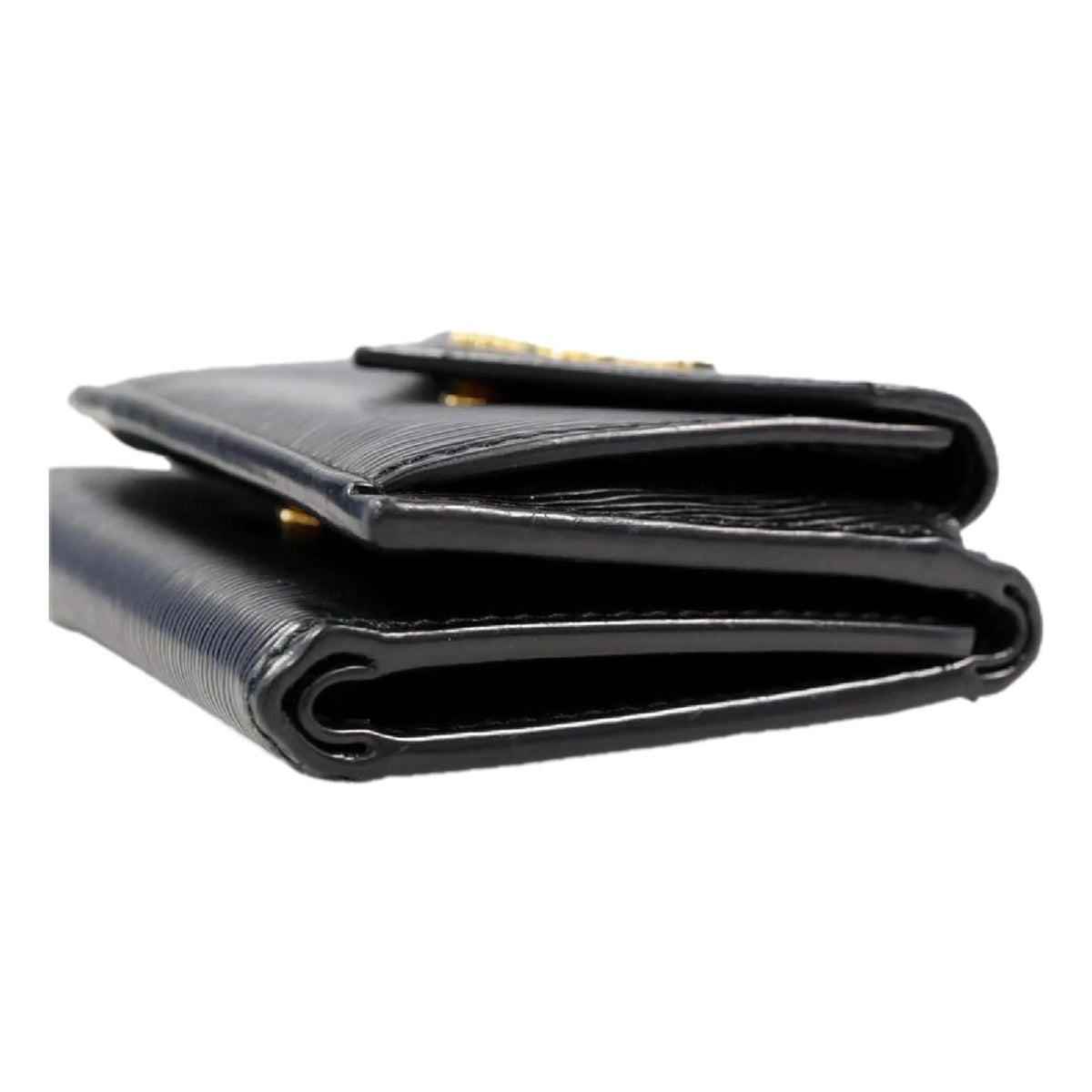 Prada Womens Vitello Move Black Leather Compact Envelope Trifold Wallet