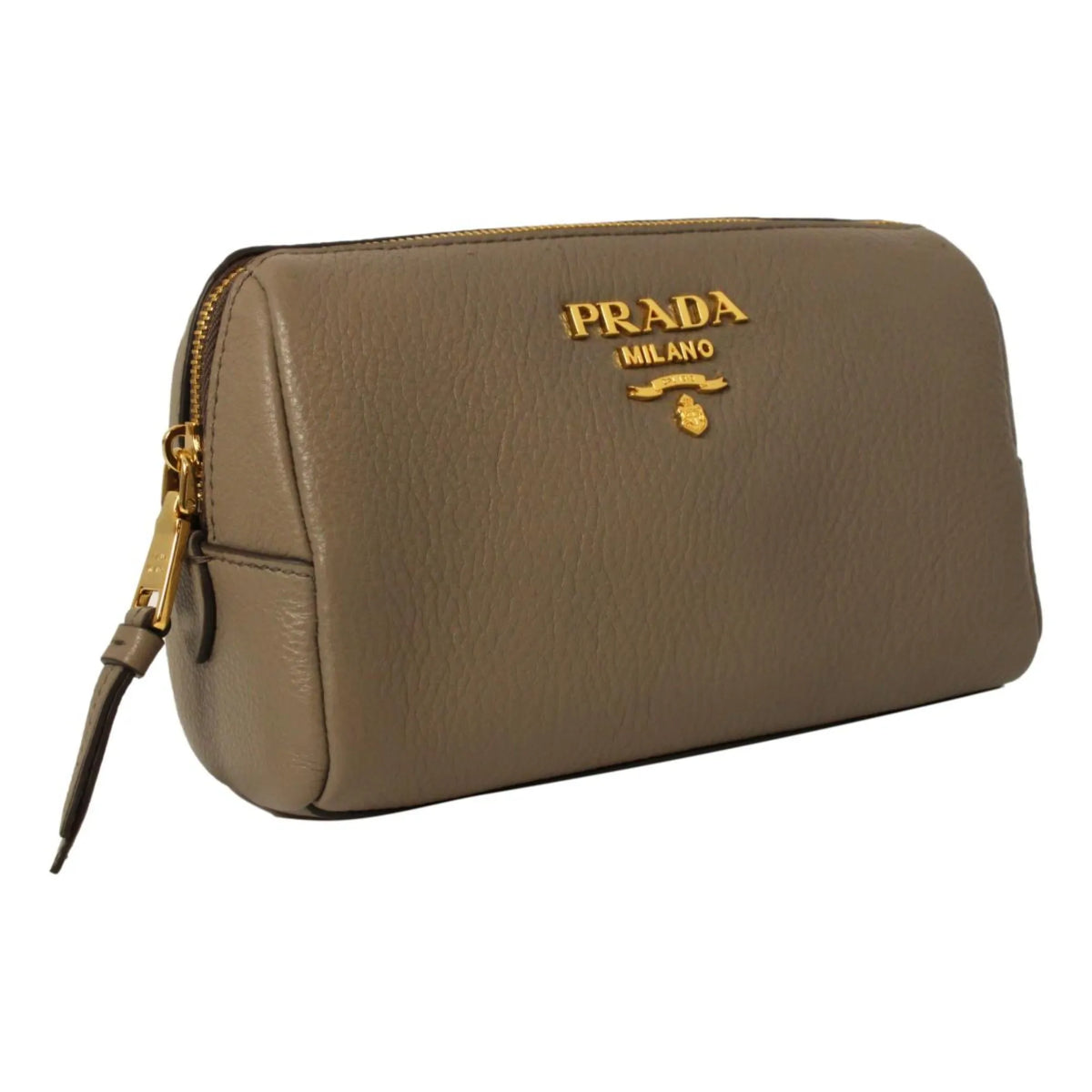 Prada Vitello Daino Argilla Grey Leather Cosmetic Pouch