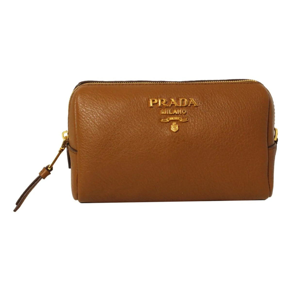 Prada Vitello Daino Cannella Brown Leather Cosmetic Pouch Clutch Bag - Handbags - Clayton's Online Store