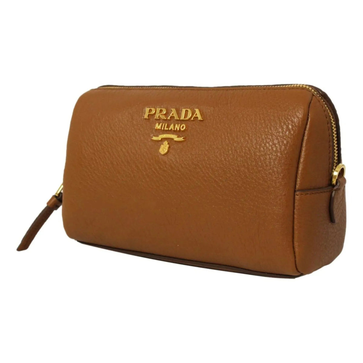 Prada Vitello Daino Cannella Brown Leather Cosmetic Pouch Clutch Bag - Handbags - Clayton's Online Store