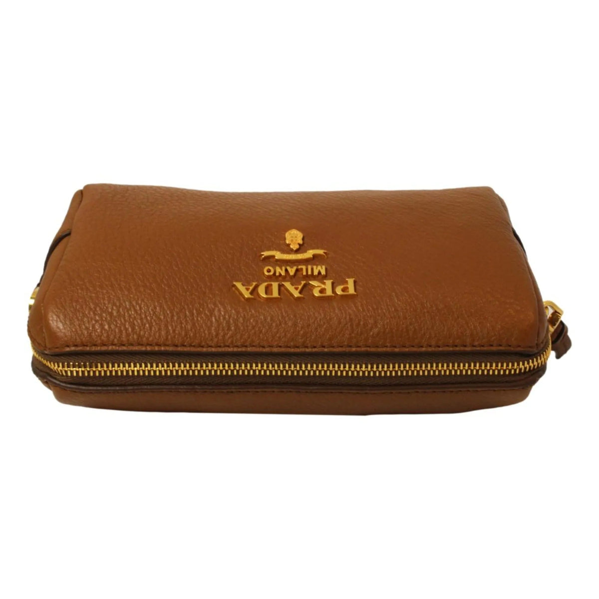 Prada Vitello Daino Cannella Brown Leather Cosmetic Pouch Clutch Bag - Handbags - Clayton's Online Store