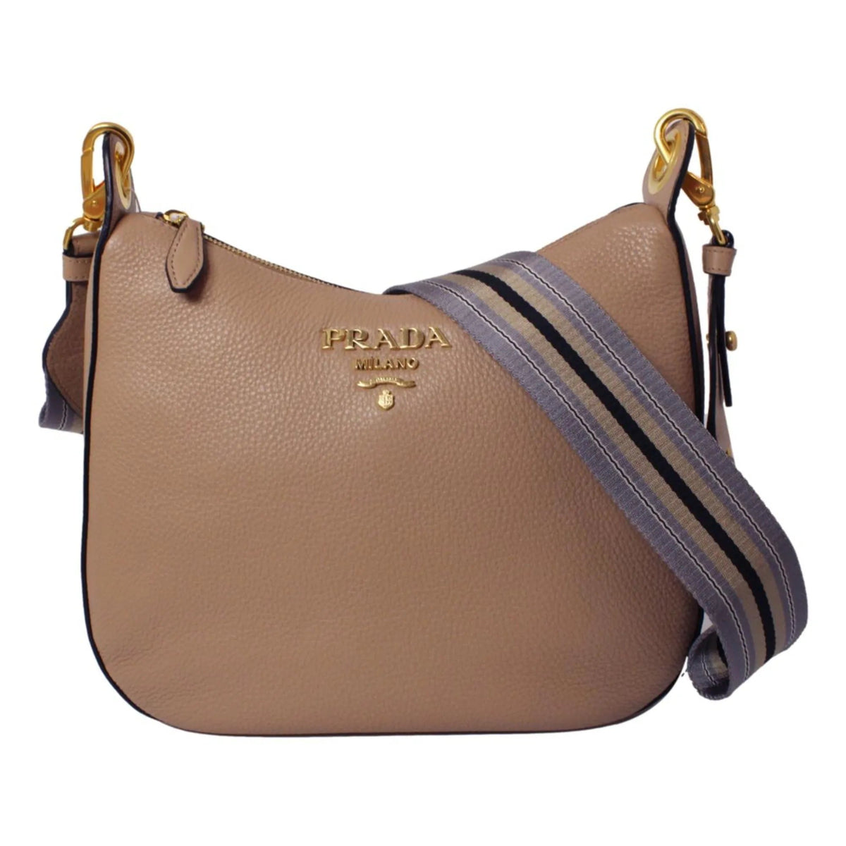 Prada Vitello Daino Tan Leather Bag Nylon Web Stripe Strap - Handbags - Clayton's Online Store