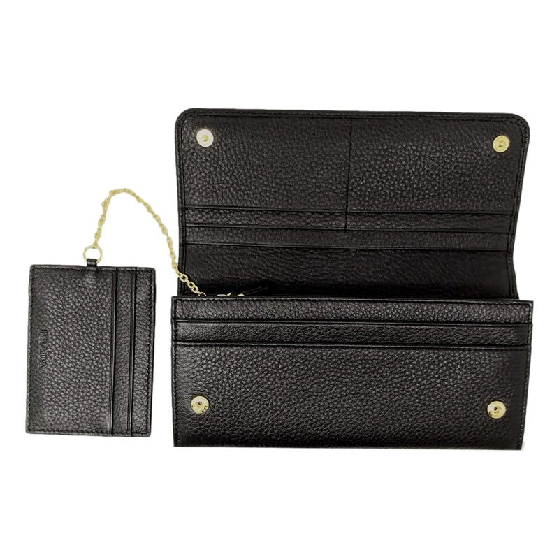 Prada Vitello Grain Black Leather ID Holder Continental Long Wallet - Wallets - Clayton's Online Store