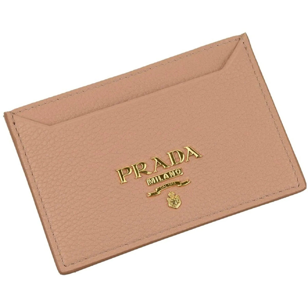 Prada Vitello Grain Leather Card Holder Cipria Beige Gold Logo - Wallets - Clayton's Online Store