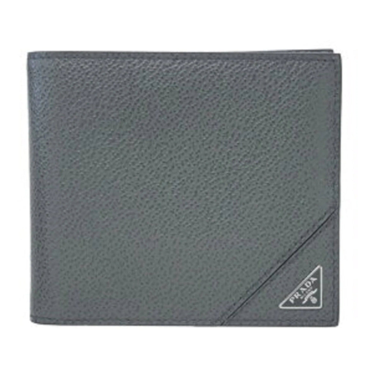 Prada Vitello Micro Grain Gray Leather Triangle Logo Bifold Wallet - Wallets - Clayton's Online Store