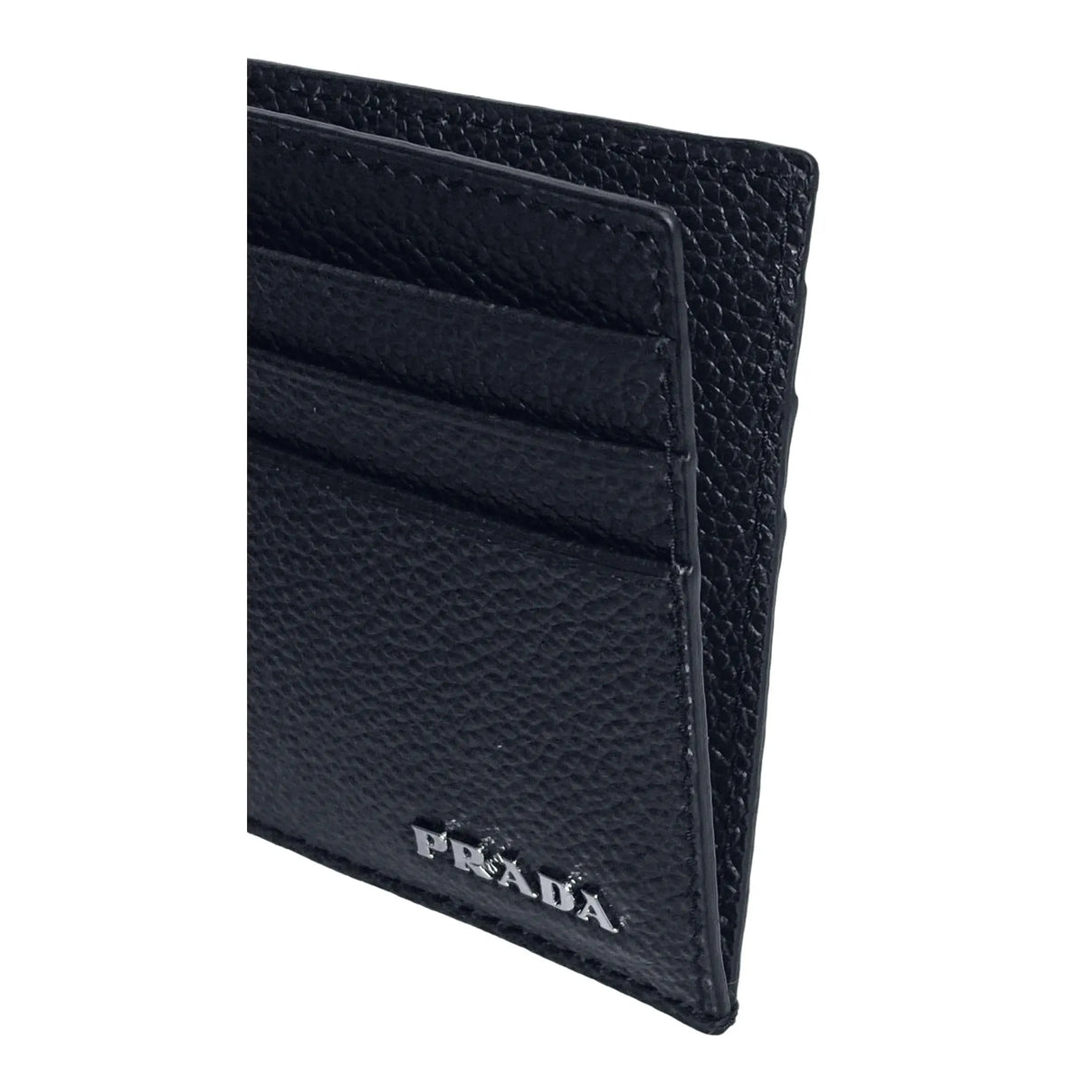 Prada Vitello Micro Grain Leather Black Card Holder Wallet