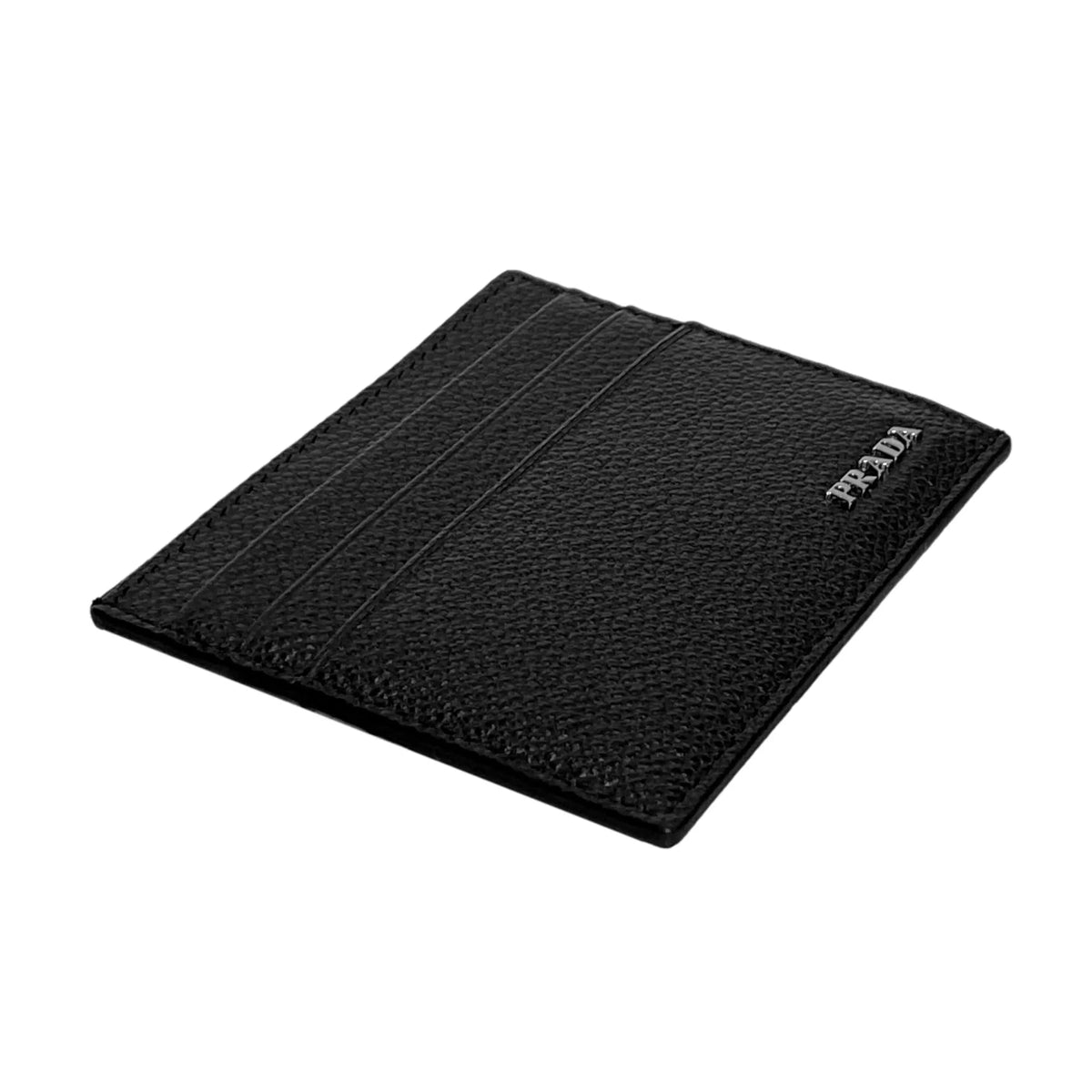 Prada Vitello Micro Grain Leather Black Card Holder Wallet