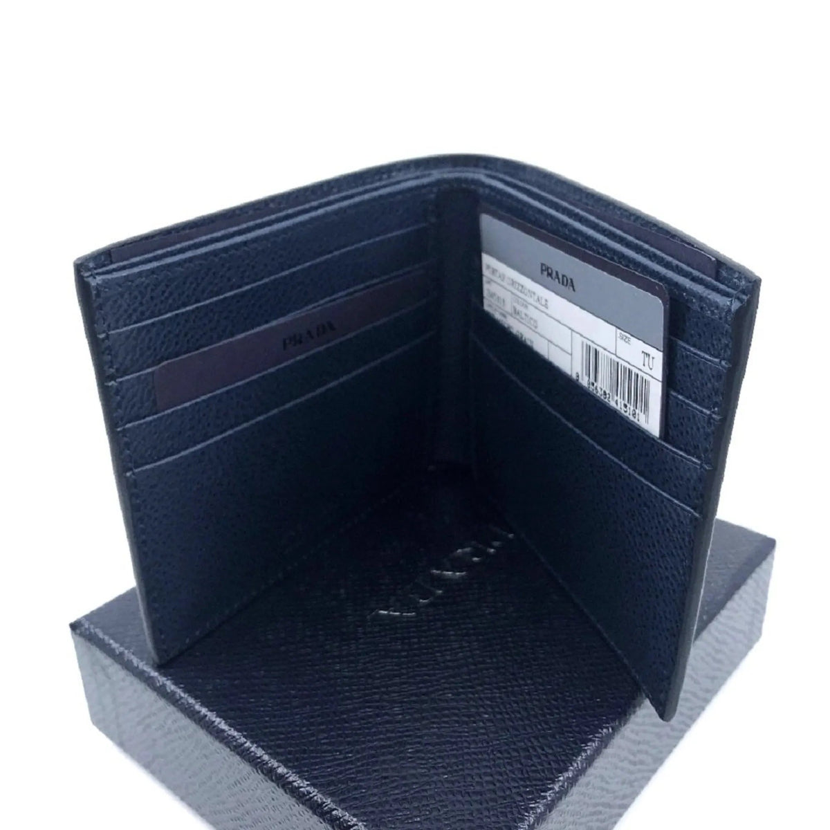 Prada Vitello Micro Grain Navy Blue Leather Triangle Logo Bifold Wallet - Wallets - Clayton's Online Store