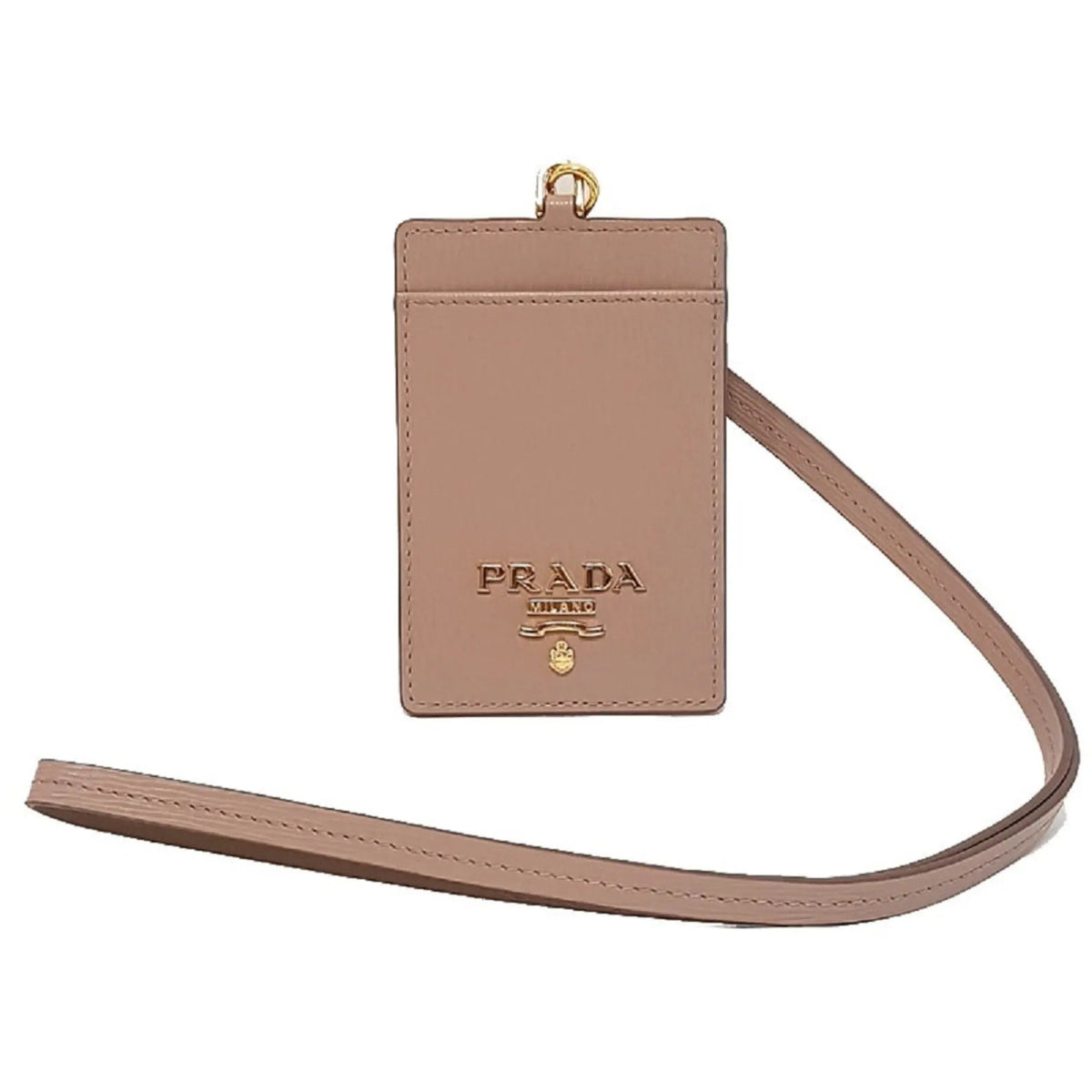 Prada Vitello Move Beige Leather Logo Plaque Lanyard Cardholder Wallet - Wallets - Clayton's Online Store