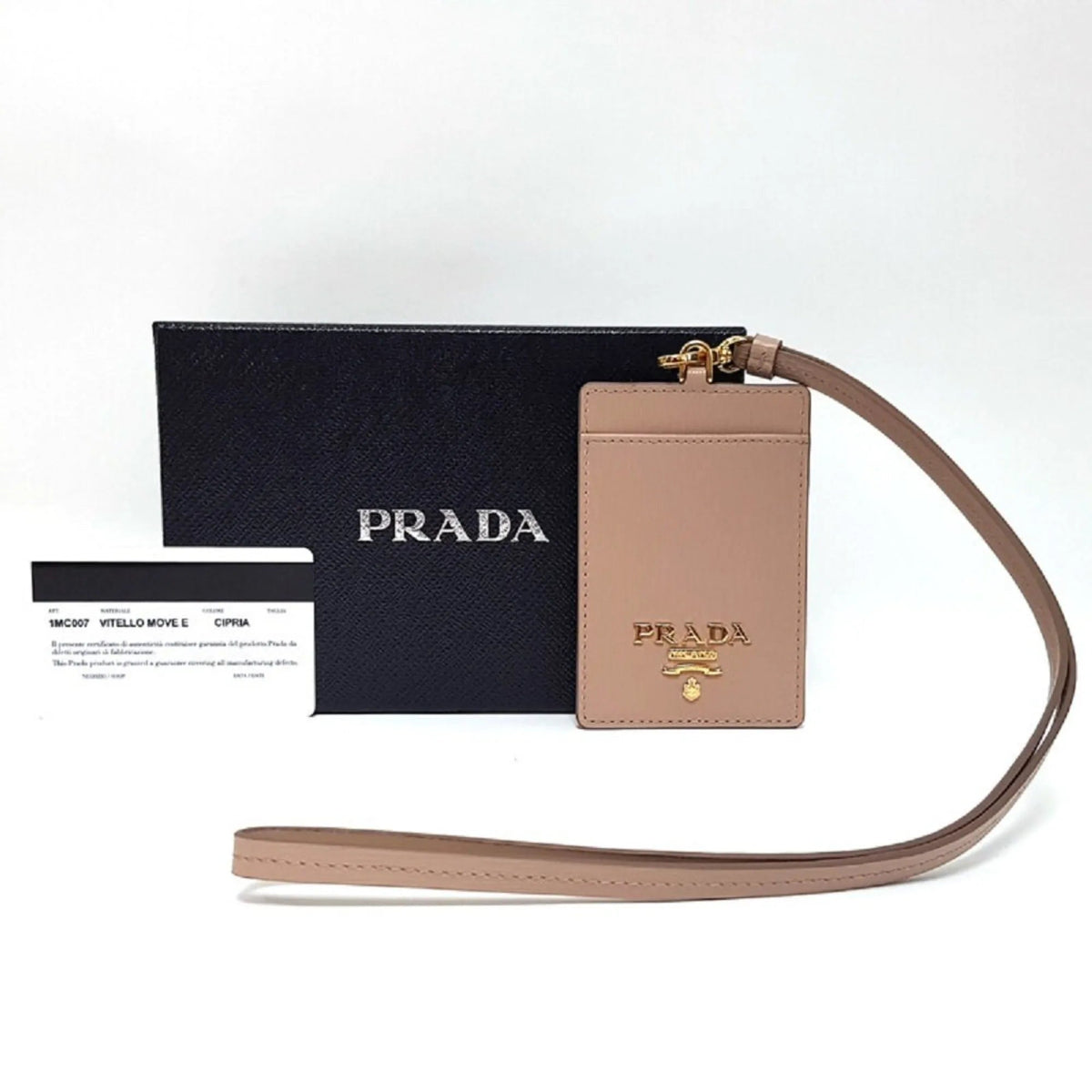 Prada Vitello Move Beige Leather Logo Plaque Lanyard Cardholder Wallet - Wallets - Clayton's Online Store