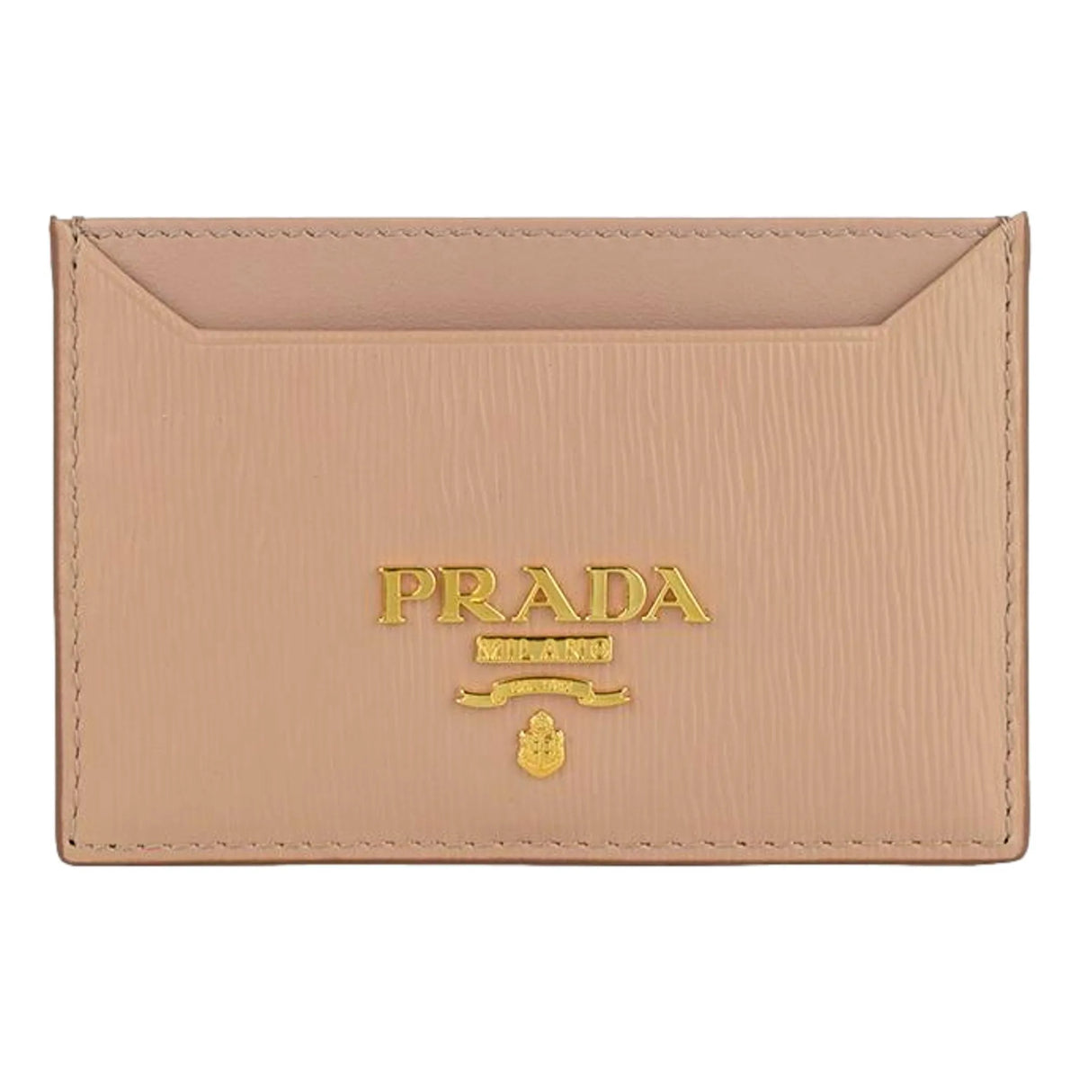 Prada Vitello Move Cipria Beige Leather Logo Plaque Card Holder Wallet