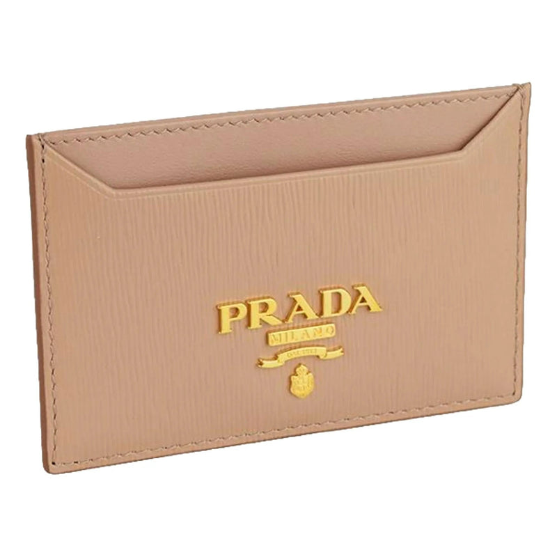 Prada Vitello Move Cipria Beige Leather Logo Plaque Card Holder Wallet - Wallets - Clayton's Online Store